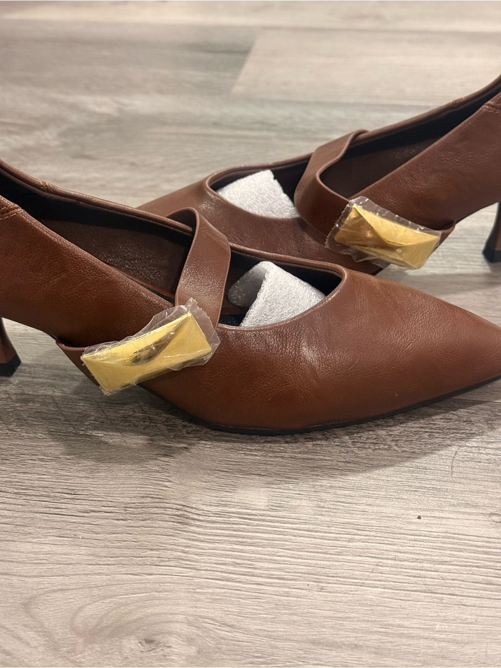 Pointed Brown Mary Jane Heels with Buckle Strap - Picture 2 of 3